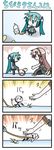  4koma aqua_hair chibi chibi_miku comic dodging dog dog_walking hamo_(dog) hatsune_miku kneeling leash megurine_luka minami_(colorful_palette) multiple_girls silent_comic twintails vocaloid 