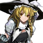  :/ alternate_costume black_dress blonde_hair braid dress hat kirisame_marisa long_hair orange_eyes pupps side_braid solo touhou upper_body witch_hat yellow_eyes 