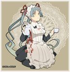  blue_hair hairband hayato_(meromoni) long_hair maid maria_holic pouring ribbon shinouji_matsurika solo spill tea twintails yellow_eyes 