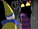 2026 anthro clothed clothing flarelion99 glitch_productions gooseworx's_post-transition_jax_design hat headgear headwear hi_res humanoid jax_(tadc) kaufmo_(tadc) lagomorph leporid looking_at_viewer male mammal pink_clothing purple_body question_mark rabbit simple_background text the_amazing_digital_circus yellow_clothing yellow_sclera