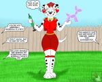 after_transformation anthro armor balloon balloon_animal birthday blush breasts canid canine canis clothing crossgender dalmatian domestic_dog english_text female firefighter firefighter_helmet firefighter_uniform gender_transformation grass headgear helmet hi_res inflatable lightluxcollie mammal marshall_(paw_patrol) paw_patrol plant solo speech_bubble text transformation uniform url