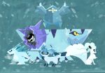  alolan_ninetales alolan_sandslash avalugg blue_eyes blue_fur claws cloyster colored_sclera commentary_request fox glaceon golem grin highres ice ice_type_theme_(pokemon) iltuki no_humans oyster pokemon pokemon_(creature) pokemon_focus regice simple_background smile spikes tail teeth white_fur yellow_sclera 