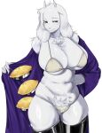 2026 2_horns 5_fingers anthro arm_tuft big_breasts bikini biped black_clothing black_eyes black_legwear black_thigh_highs blush blush_lines boss_monster_(undertale) bovid breasts caprine chest_tuft claws clothing collarbone colored crotch_tuft detailed digital_drawing_(artwork) digital_media_(artwork) eyebrows eyelashes female female_anthro fingers flesh_fang floppy_ears food fur goat hand_on_hip hi_res horn humor leg_tuft legwear looking_at_viewer mammal narrowed_eyes navel partially_clothed_anthro partially_clothed_female pastry pie portrait pose presenting pupils shaded shoulder_tuft simple_background skindentation smile smiling_at_viewer solo standing swimwear thick_thighs thigh_gap thigh_highs thigh_tuft three-quarter_portrait toriel tuft two-piece_swimsuit undertale_(series) voluptuous_anthro voluptuous_female white_background white_bikini white_body white_clothing white_fur white_sclera white_swimwear yorusalmon