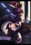 absurd_res alcohol anthro anus balls beverage chaos_(character) chastity_cage chastity_device clothed clothing drunk fluffy genitals hi_res long_ears long_tail machine male miraoff partially_clothed paws presenting protogen raised_tail solo star_trek substance_intoxication tail