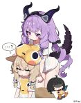  absurdres animal_ear_fluff animal_ears arknights arknights:_endfield black_mask blindfold_mask breasts commentary endministrator_(arknights) female_endministrator_(arknights) flushed_face_emoji_shirt_(meme) hairband highres horns large_breasts low-tied_sidelocks mask meme mijo_(2498359894) print_shirt purple_hair purple_horns rossi_(arknights) shirt sidelocks tail typhoeus_(arknights) typhon_(arknights) untranslatable_commentary wet wet_clothes wet_shirt white_shirt wolf_ears wolf_girl wolf_tail 