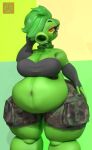 2026 alternative_fashion anthro belly big_belly big_breasts bottomwear breasts clothing electronic_arts elemental_creature eyelashes female flora_fauna green_body hand_on_butt hand_on_head hand_on_hip hi_res huge_belly huge_hips huge_thighs humanoid looking_at_viewer military_pants military_shorts navel neon_background neon_lights orange_eyeshadow overweight overweight_female peablaze_(leafpaw) peashooter_(pvz) plant plant_hair plants_vs._zombies popcap_games pseudo_hair punk shorts siphon_(anatomy) slightly_chubby slightly_chubby_female solo standing thick_thighs vep125 weight_gain wide_hips yellow_eyes