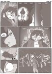 ailurid angry anthro aura bodily_fluids bottomwear breasts canid canine canis choker cleavage clothed clothed_anthro clothed_female clothed_male clothing coat comic delayed_reaction dialogue digitigrade digitigrade_paws duo english_text female fully_clothed fully_clothed_anthro fully_clothed_female fully_clothed_male hair hand_in_pocket hi_res hoodie jewelry legwear long_hair looking_at_another looking_back looking_back_at_another male mammal miniskirt monochrome necklace nekostar onomatopoeia pockets profanity red_panda rin_(nekostar) shocked skirt small_breasts sound_effects speech_bubble stockings sweat text tobias_dreck topwear walking_away wolf