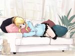  blonde_hair blue_eyes borrowed_character couch curtains esia_mariveninne lying mizma on_side original pillow solo thighhighs 