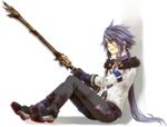  blood blue_eyes blue_hair decus gloves long_hair male_focus miho_(mi) ponytail solo sword tales_of_(series) tales_of_symphonia tales_of_symphonia_knight_of_ratatosk weapon 