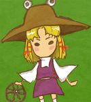  bad_id bad_pixiv_id blonde_hair chibi hat moriya's_iron_rings moriya_suwako ookami_(game) parody ribbon ryokosan short_hair solo touhou 