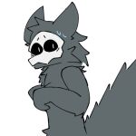 1:1 anthro canid canine canis changed_(video_game) disappointed fur grey_body grey_fur hi_res male male/male mammal mask puro_(changed) shocked skulldog_(species) solo thesrewber wearing_mask wolf