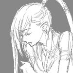  artist_request bare_shoulders closed_eyes code_geass grey_background greyscale lowres monochrome parted_lips ponytail sad simple_background solo upper_body villetta_nu 