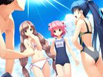  bikini braid competition_swimsuit day game_cg glasses hinata_asahi hinata_yuuhi itsuki_aoba light_rays multiple_girls one-piece_swimsuit ponytail school_swimsuit soshite_ashita_no_sekai_yori sunbeam sunlight swimsuit twin_braids ueda_ryou 