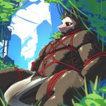 1:1 anthro bdsm biped black_body black_fur blush body_hair bondage bone bound canid canine canis changed_(video_game) chest_hair clothing crouching dark_latex erection fur genitals goo_creature hi_res looking_at_viewer male mammal mask mostly_nude mostly_nude_anthro mostly_nude_male muscular muscular_anthro muscular_male nipples pecs penis pubes puro_(changed) skull solo stretched_clothing translucent translucent_clothing translucent_underwear tuft underwear vein veiny_penis white_eyes wintercatgang wolf