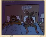 5:4 angry annoyed anthro aroused aroused_by_another aroused_face aroused_male athlete barazoku barefoot bed bed_covers bed_sheet bedding bedroom blush blush_lines bodily_fluids border bottomless bottomless_anthro bottomless_male brown_body brown_fur clothed clothing comic dialogue dripping drooling duo embarrassed embarrassed_horny english_text eyes_closed fangs feet felid feline fondling_penis frown frowney_face frowning_at_another frowning_at_partner fur furniture furrowed_eyebrows genitals grabbing_own_penis green_clothing green_shirt green_tank_top green_topwear grope hair hand_on_own_penis hand_on_penis hi_res holding_own_penis holding_penis jeremy_(orf) jock knest lamp larger_anthro larger_male leon_(orf) lion lying lying_on_bed male male/male mammal mane manly masturbation mouse murid murine muscular muscular_anthro muscular_arms muscular_male nerd night nightstand on_back on_bed open_mouth orange_body orange_fur pantherine penile penile_masturbation penis penis_grab penis_squeeze pillow pink_tail pinstripe_clothing pinstripe_shirt pinstripe_topwear pinstripes red_body red_clothing red_fur red_hair red_mane red_shirt red_topwear risk_of_being_caught risky risky_masturbation rodent rodent_tail rubbing_penis saliva saliva_drip self_grope shirt sitting sitting_on_bed size_difference sleeping slim slim_anthro slim_male smaller_anthro smaller_male snoring spread_legs spreading stroking_penis tail tail_tuft tank_top teeth text thick_arms thought_bubble topwear tuft yellow_border