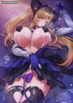  1girl arknights arknights:_endfield black_horns black_skirt black_thighhighs blonde_hair breasts commentary convenient_tail demon_tail earrings english_commentary fanbox_username gloves heart horns jewelry lactation large_breasts liino_(arknights) long_hair lying on_back partially_fingerless_gloves pasties patreon_username pointy_ears ponytail purple_eyes purple_nails pussy_juice rebe11 skirt solo star-shaped_pupils star_(symbol) symbol-shaped_pupils tail tears thighhighs trembling yellow_pupils zipper 