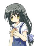  black_hair clannad hikarizaka_private_high_school_uniform ibuki_fuuko long_hair school_uniform solo starfish topon yellow_eyes 