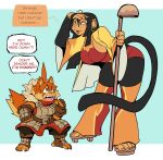2026 5_fingers 5_toes absurd_res ahoge angry anthro asian_clothing belt black_body black_fur black_hair boots bottomwear breasts brown_eyes brown_nails canid canine canis ceehaz clothed clothing colored_nails dialogue dog_knight_rpg domestic_dog duo ear_piercing ear_ring east_asian_clothing english_text eyebrows feet female fingerless_gloves fingers footwear freckled_face freckles fur geta gloves hair handwear haplorhine hi_res hoop_ear_ring humanoid_feet inner_ear_fluff japanese_clothing kitchen_utensils ladle lady_shao leaning leaning_forward long_hair maci_(ceehaz) mammal monkey nails open_mouth orange_body orange_fur orange_hair pants piercing plantigrade pomeranian prehensile_feet primate raised_eyebrow ring_piercing shoes side_boob simple_background size_difference speech_bubble spitz standing stirrup_footwear tail talking_to_another teasing text toeless_boots toeless_footwear toes tools tuft