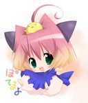  ahoge animal_ears chibi gradient_hair green_eyes kosumo multicolored_hair potemayo potemayo_(character) solo 