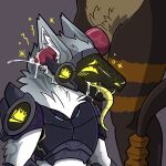 absurd_res all_the_way_through animal_genitalia animal_penis anthro blush bodily_fluids canine_genitalia canine_penis cum cum_in_mouth cum_inside cumshot duo ear_penetration ejaculation fernwyrm genital_fluids genitals hi_res hybrid looking_pleasured machine male male/male marsamongus open_mouth penetration penis protogen protogen_visor_maw saliva saliva_string