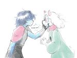 2_horns 4:3 ambiguous_gender anthro armor blue_body blue_skin blush bovid caprine clothed clothing criiitter darkner deltarune duo eyewear floppy_ears fur glasses goat hair hi_res horn human kris_dreemurr lightner mammal ralsei red_horn scarf sketch smile undertale_(series) white_body white_fur