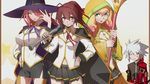  3girls artist_request bandages baseball_bat blazblue bloodedge celica_a_mercury glasses konoe_a_mercury magician muchourin multiple_girls official_art ragna_the_bloodedge round_eyewear siblings sisters trinity_glassfield 