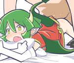  1girl bed bent_over blush character_request china_dress chinese_clothes clothed_sex draco_centauros dragon_girl dragon_tail dragon_wings dress elbow_gloves fang gloves green_eyes green_hair horns madou_monogatari oekaki open_mouth pillow pixiv_manga_sample pointy_ears puyo_puyo puyopuyo puyopuyo_fever sex short_hair solo_focus tail tears tomu_(tomubobu) tomubobu wings 