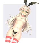  arms_behind_back black_panties blush breasts brown_hair hairband kantai_collection kimamani long_hair medium_breasts nipples panties partially_visible_vulva shimakaze_(kantai_collection) socks solo striped striped_legwear thighhighs topless underwear yellow_eyes 