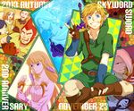  6+boys belt blonde_hair blue_eyes bracelet brown_hair cawlin earrings fi ghirahim gloves grin groose harp hat instrument jewelry karane link long_hair multiple_boys multiple_girls pipit pointy_ears princess_zelda red_hair saiba_(henrietta) smile strich sword the_legend_of_zelda the_legend_of_zelda:_skyward_sword v weapon white_hair 