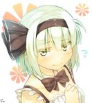  bad_id bad_pixiv_id blush bow bowtie detached_collar flying_sweatdrops frills green_eyes highres konpaku_youmu looking_at_viewer niwashi_(yuyu) short_hair silver_hair solo touhou upper_body white_background 