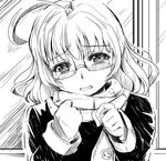  blush crying glasses greyscale kubocha looking_at_viewer monochrome original solo tears 