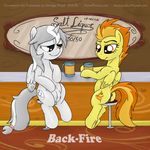 backfire bar cutie_mark duo english_text equine female feral friendship_is_magic frostweave horn horse humor lesbian mammal my_little_pony original_character pegasus pony public pun pussy smile smudge_proof spitfire_(mlp) suggestive teats text winged_unicorn wings wonderbolts_(mlp) 