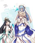 1boy 2girls aqua_(fire_emblem_if) barefoot black_hair blue_hair blue_ribbon bug butterfly carrying danno_gs dress eyes_closed fingerless_gloves fire_emblem fire_emblem_heroes fire_emblem_if flag gloves hair_ornament highres holding holding_flag insect long_hair male_my_unit_(fire_emblem_if) mikoto_(fire_emblem_if) mother_and_son multiple_girls my_unit_(fire_emblem_if) nintendo open_mouth pointy_ears red_eyes ribbon short_hair shoulder_carry twitter_username veil white_dress white_gloves white_hair yellow_eyes younger 