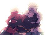  2boys back bad_id bad_pixiv_id blazblue cape celica_a_mercury hakumen jacket kuro_yuzu multiple_boys ragna_the_bloodedge red_jacket silver_hair 