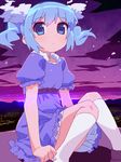  blue_eyes blue_hair borrowed_character flat_chest kumori_(niizuka) original short_hair sitting sky solo tonbi 