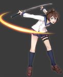  bad_id bad_pixiv_id blue_eyes brown_hair full_body ga-rei ga-rei_zero highres katana school_uniform serafuku short_hair skirt solo sword tsuchimiya_kagura weapon 