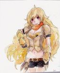  1girl blonde_hair breasts cleavage highres large_breasts long_hair rwby seseyakii smile solo yang_xiao_long 