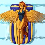  anthro anthrofied breasts cutie_mark equine female friendship_is_magic fur hair half-closed_eyes horse kevinsano lying mammal my_little_pony on_back orange_fur orange_hair pegasus pony solo spitfire_(mlp) swimsuit two_tone_hair wings wonderbolts_(mlp) 