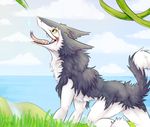  anthro cloud clouds cute fur grass lyeni rain_silves sea sergal sticking_out_tounge tongue view water water_drop 