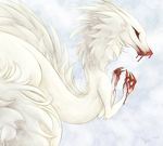  blood claws cloudy_background dragon feral fur lyeni red_eyes smile white_dragon 
