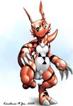  balls claws cute digimon dragon edit guilmon karabiner male penis plain_background reptile scalie solo toe_claws yellow_eyes zekromlover 
