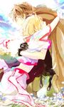  1girl brown_hair closed_eyes couple dorayan hetero hug sakura_hime short_hair tsubasa_chronicle xiaolang 