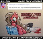  blood book brown_hair chainsaw comic english_text equine female feral friendship_is_magic fur green_eyes hair horse mammal my_little_pony pony pun_pony red_fur text tumblr 