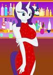  anthro anthrofied bar barmaid beverage big_breasts blue_eyes bottle breasts cherry cocktail dnantti dress equine eyeshadow female friendship_is_magic fur glass hair hands horn lemon makeup mammal my_little_pony purple_hair rarity_(mlp) smile solo table unicorn white_fur 