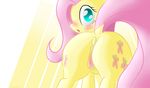  absurd_res anus blush butt cosmicnova cutie_mark equine female feral fluttershy_(mlp) friendship_is_magic fur hair hi_res horse long_hair looking_at_viewer looking_back lowgravity mammal my_little_pony pegasus pink_hair pony pussy raised_tail solo standing wings yellow_fur 