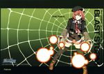  2011 belt beret black_legwear brown_hair character_name company_name copyright_name cropped_jacket dual_wielding eiyuu_densetsu enami_katsumi expressionless full_body grey_eyes gun hat holding letterboxed necktie noel_seeker official_art shoes short_hair shorts solo thighhighs weapon zero_no_kiseki 