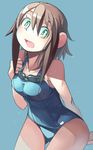  bright_pupils brown_hair goggles green_eyes i_(deichi) one-piece_swimsuit original school_swimsuit short_hair simple_background smile solo swimsuit wet 