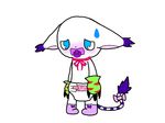  baby baby_treatment blue_eyes blush booties cat collar cute diaper digimon embarrassed feline gatomon gloves long_tail pacifier queenofpikachus sweat tail_band tail_tuft young 