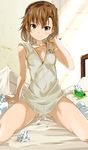  after_sex bad_id bad_pixiv_id bottomless breasts brown_eyes brown_hair covered_nipples cum cum_in_pussy cumdrip emblem gekota gym_uniform hair_ornament hairclip highres looking_at_viewer loose_socks misaka_mikoto naked_sweater on_bed short_hair sitting small_breasts socks solo spread_legs sweater sweater_vest thighs tissue tissue_box to_aru_kagaku_no_railgun to_aru_majutsu_no_index toru_k used_tissue wariza 