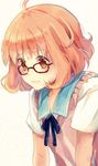  1girl blurry blush glasses kuriyama_mirai kyoukai_no_kanata rosuuri short_sleeves solo sweater_vest tsugumi09x white_background 